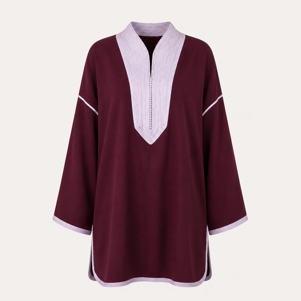 Tunique bordeaux col lilas — face
